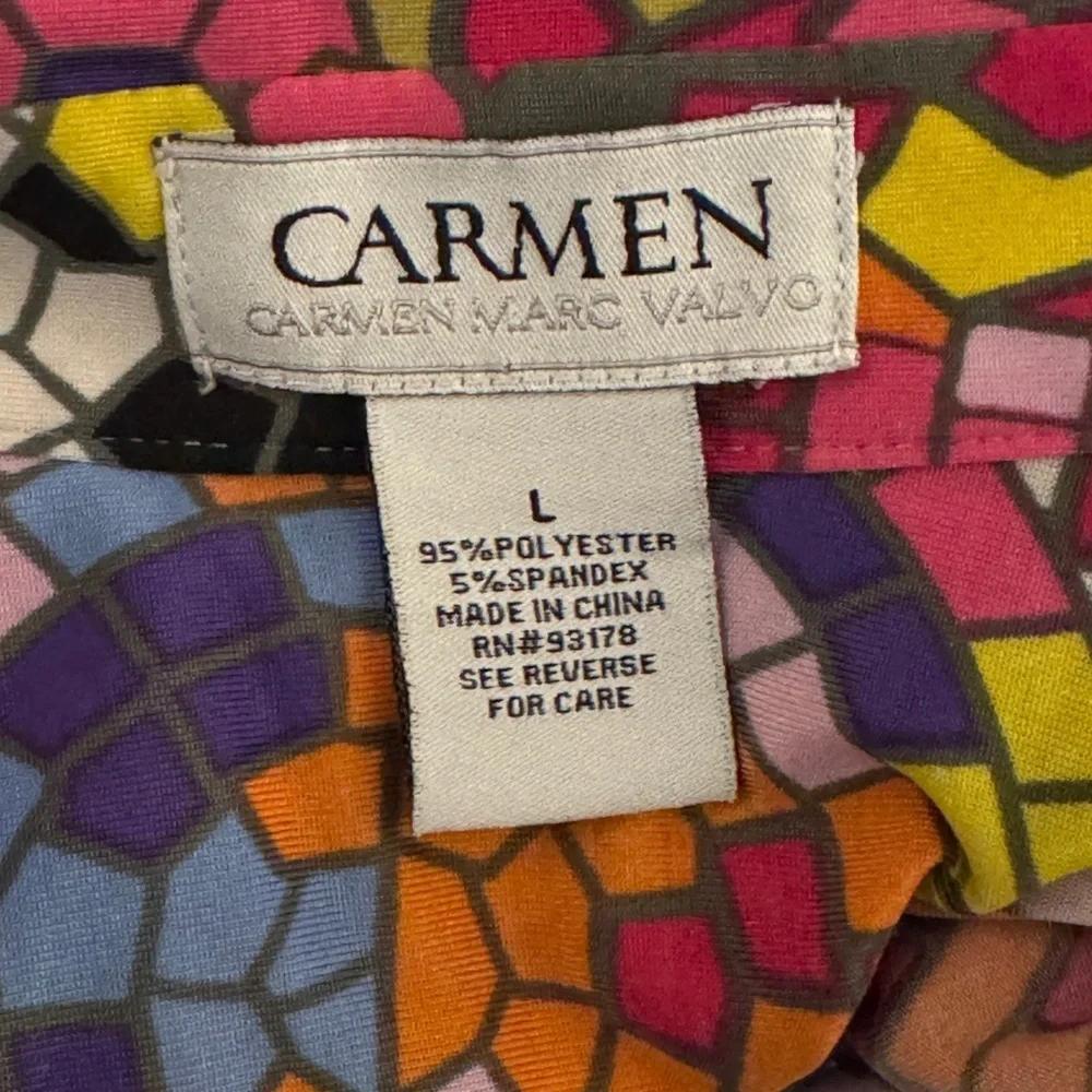 CARMEN MARC VALVO MOSAIC STAINED GLASS BUTTON DOWN SHIRT TOP SZ L - Picture 4 of 8